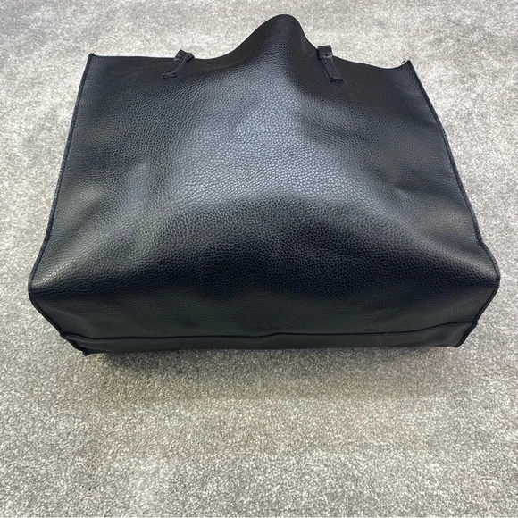 BLACK FAUX LEATHER TOTE BAG SHOULDER HANDBAG CARRY Y2K - Picture 4 of 5